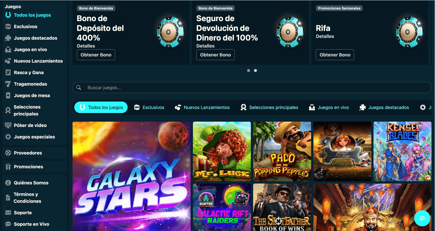 Dendera Casino Desktop-Benutzeroberfläche